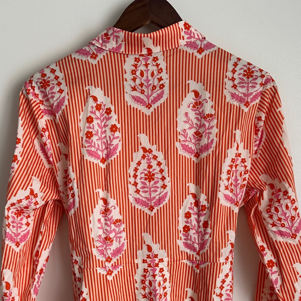 Spartina 449 Orange/Coral and Pink Floral Long Marianne Shirt Dress - Picture 11 of 12